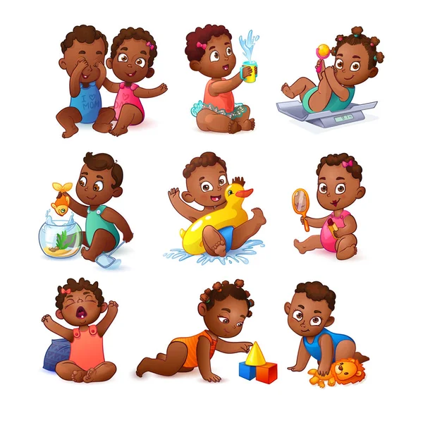 Bébé enfants garçons et filles. Enfants afro-américains — Image vectorielle