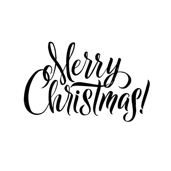 Merry Christmas kalligrafie. Wenskaart Black typografie op witte achtergrond — Stockvector