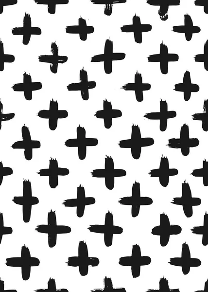 Tinta abstracta cruz patrón sin costura. Fondo con trazos artísticos en blanco y negro estilo incompleto. Elemento de diseño para telones de fondo y textil — Vector de stock