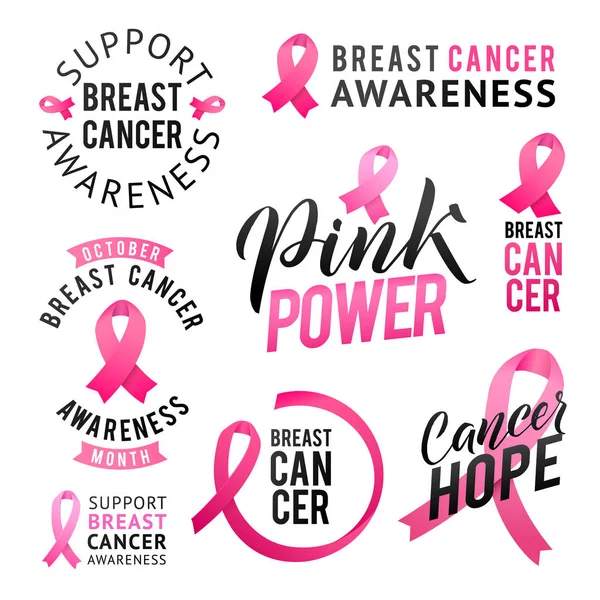 Wektor zestaw etykiet Breast Cancer Awareness. Październik to miesiąc świadomości raka. Projekty plakatów kaligrafii. — Wektor stockowy