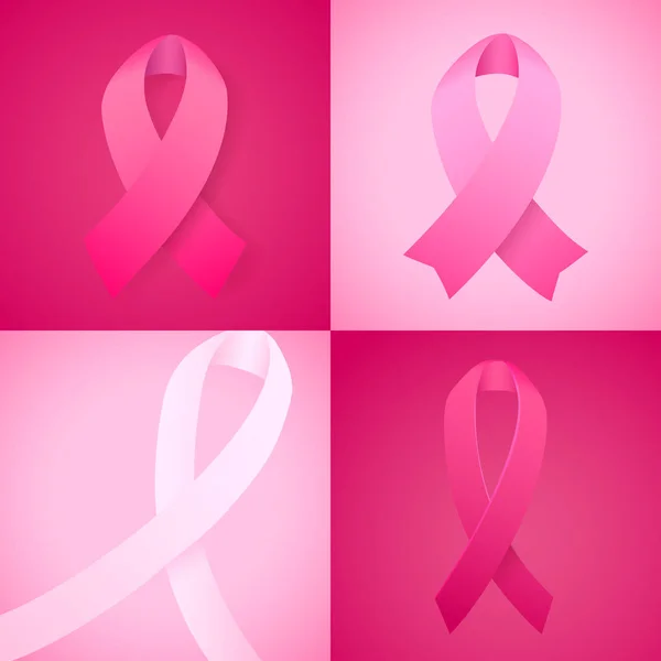 Breast Cancer Awareness Ribbon beállítása. Vektor sablon rák harc jelképe. Október Cancer Awareness hónap. — Stock Vector