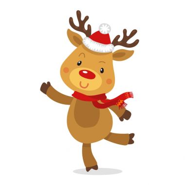 Noel Baba s Ren geyiği Rudolph. Ren geyiği Rudolf Isolated beyaz arka plan üzerinde vektör çizimleri