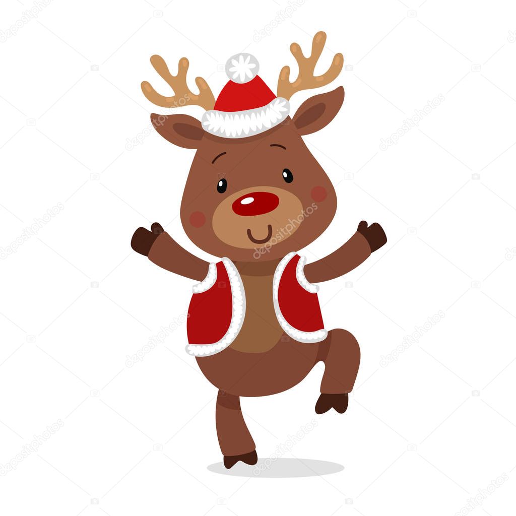 Santa s Reindeer Rudolph. Vector illustrations of Reindeer Rudolf Isolated on White Background