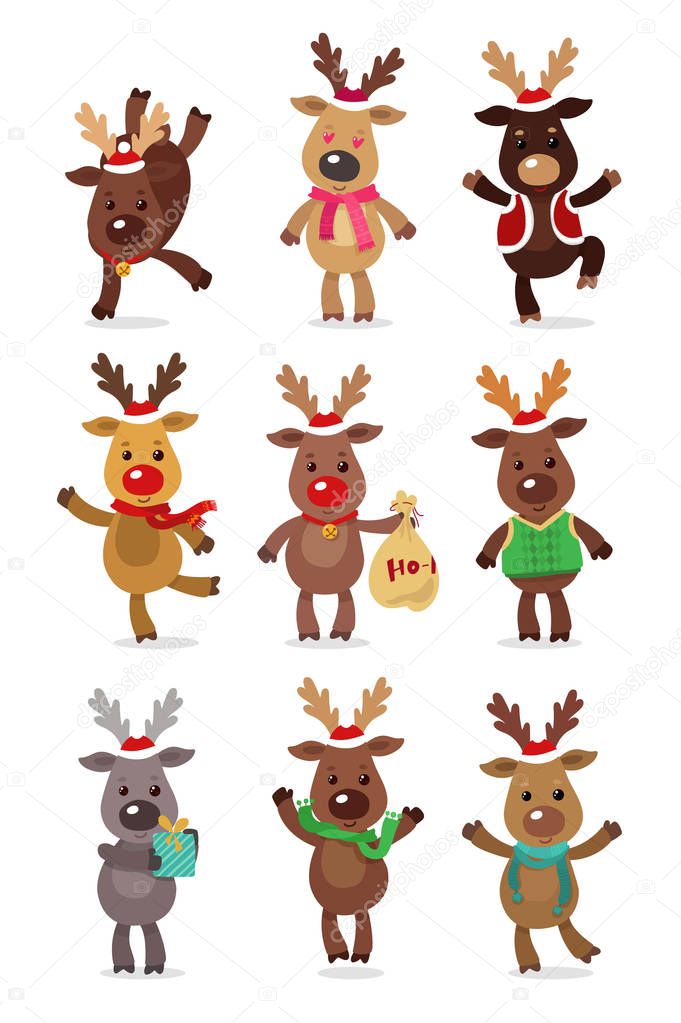 Santa s Reindeer Set. Vector illustrations of reindeer isolated on white background