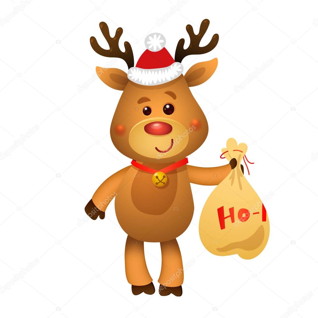 Santa s Reindeer Rudolph and Santas Gifts. Vector illustrations of Reindeer Rudolf Isolated on White Background