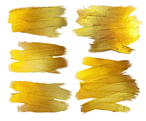 Gold Texture Paint Stain Set Illustration. Handgezeichnete Pinselstrich-Gestaltungselemente. Abstraktes Gold glitzert texturierte Kunst Illustration — Stockfoto