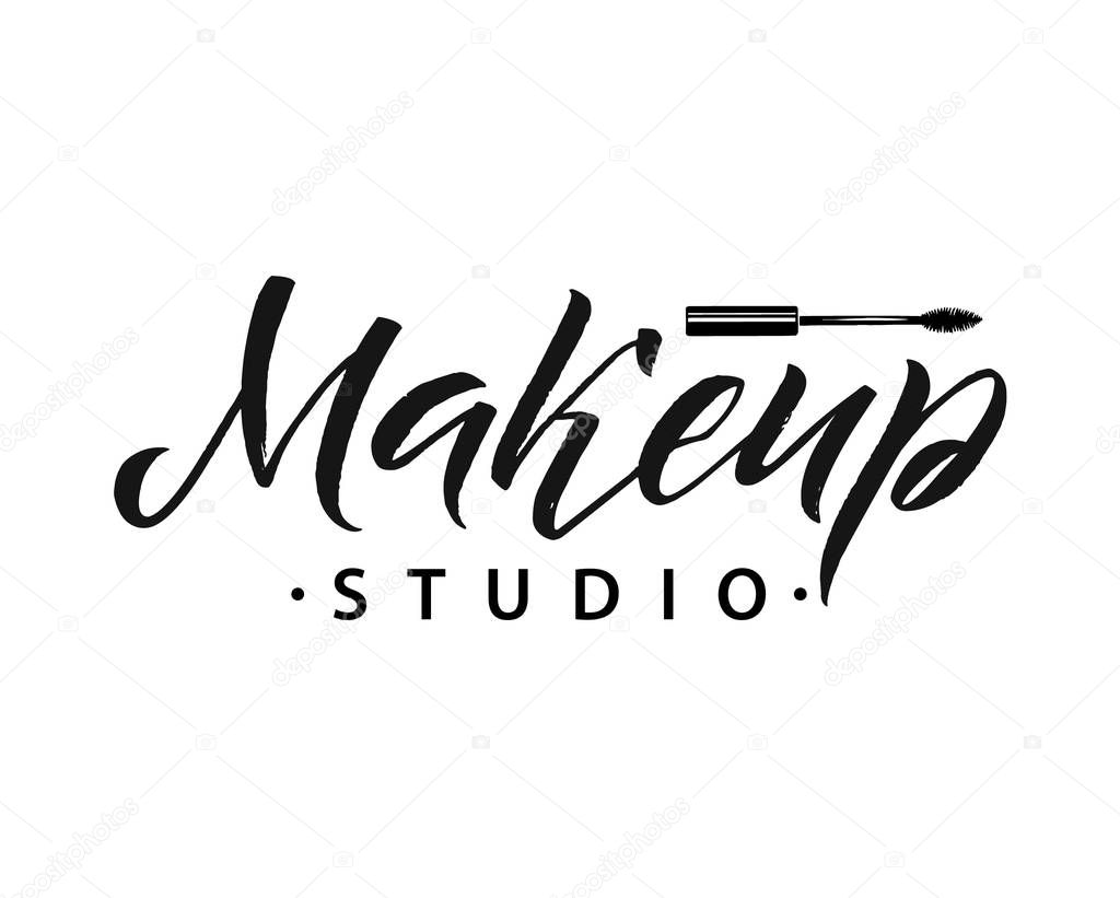 Beauty Salon Badge. Makeup Brushes. Make Up Artist badge Vector Illustration.