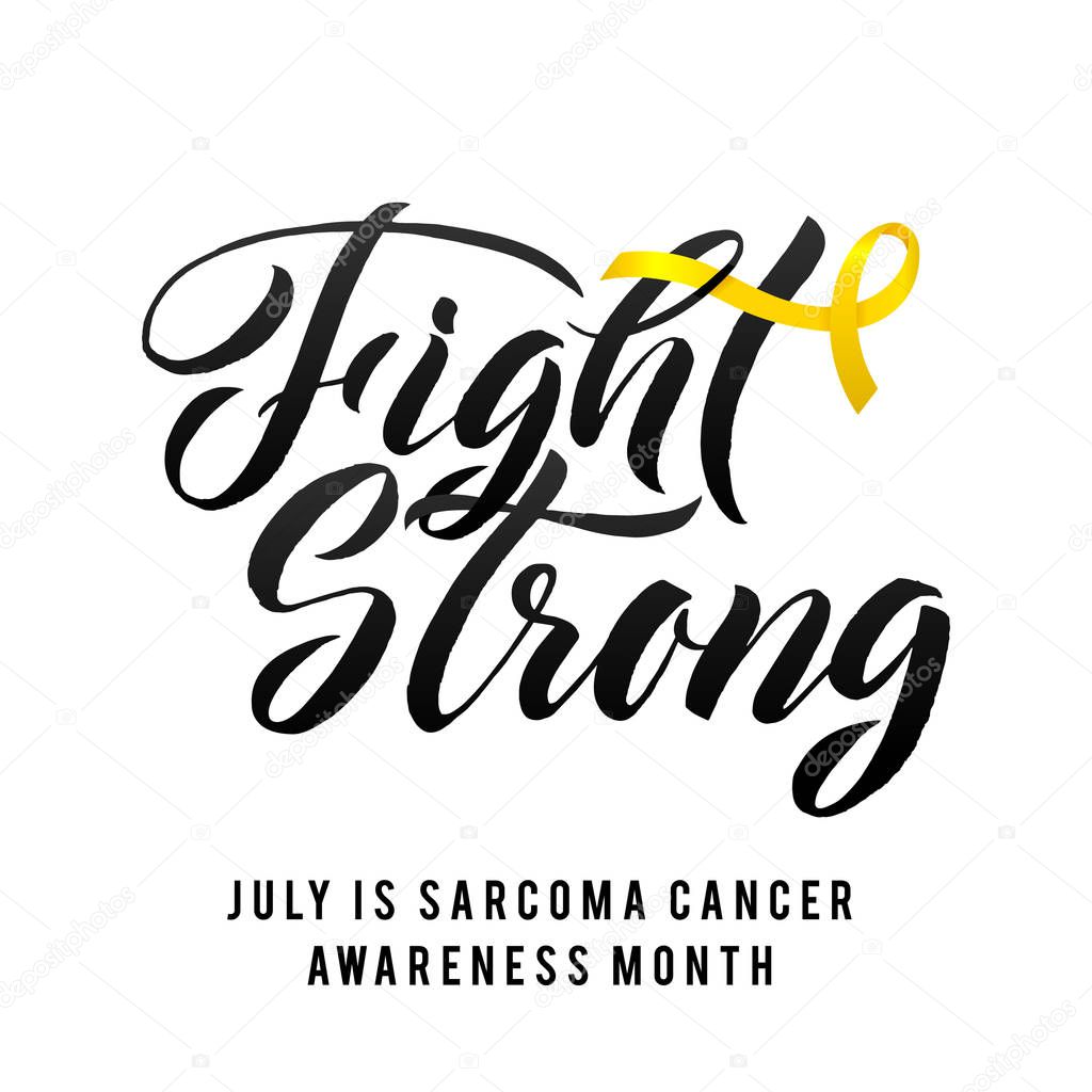 Nector Calligraphy Poster. Yellow Awareness Ribbons of Sarcoma Cancer Vector illustration.