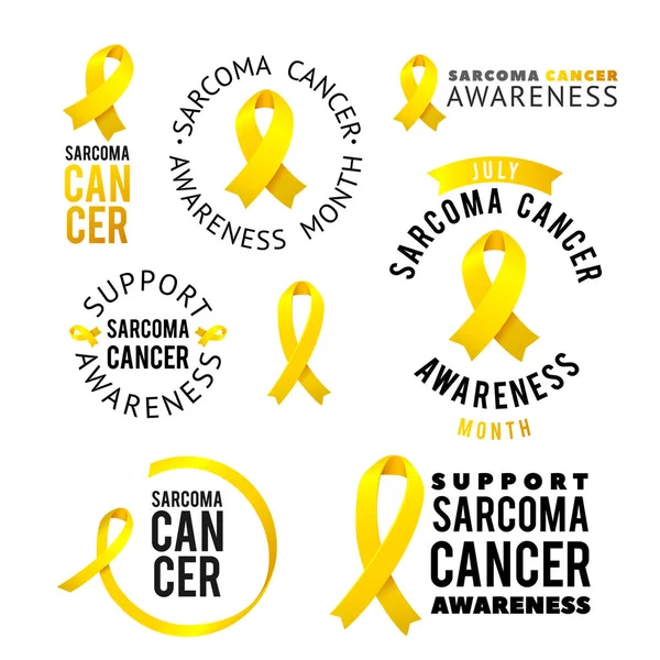 Набор логотипов векторной каллиграфии. Желтые ленты осведомлённости о векторе рака саркомы — стоковый вектор