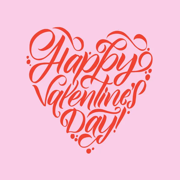 Happy Valentines Day White Lettrage fond rose. Forme de coeur. Salutation carte moderne. Modèle avec des couleurs de printemps — Image vectorielle