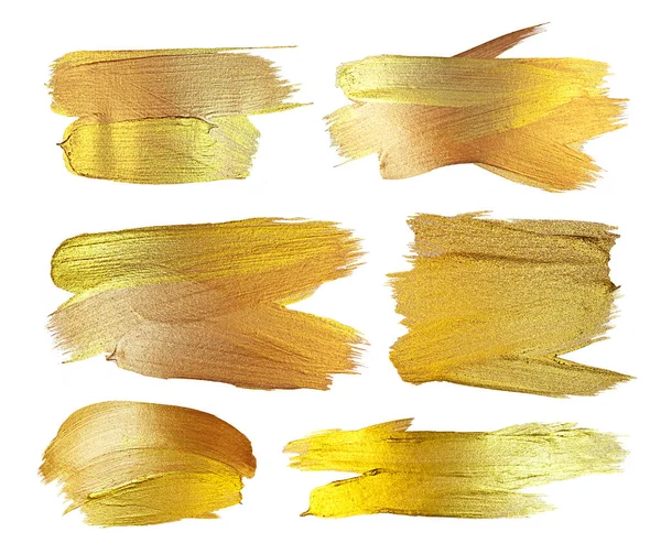 Arany Textúra Festék Folt Készlet Illusztráció Kézzel Húzott Ecsetvonás Tervezési — Stock Fotó