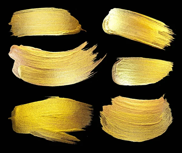 ゴールドテクスチャペイントステインセットイラスト 手描きブラシストロークデザイン要素 金彩色絵金彩色図 — ストック写真