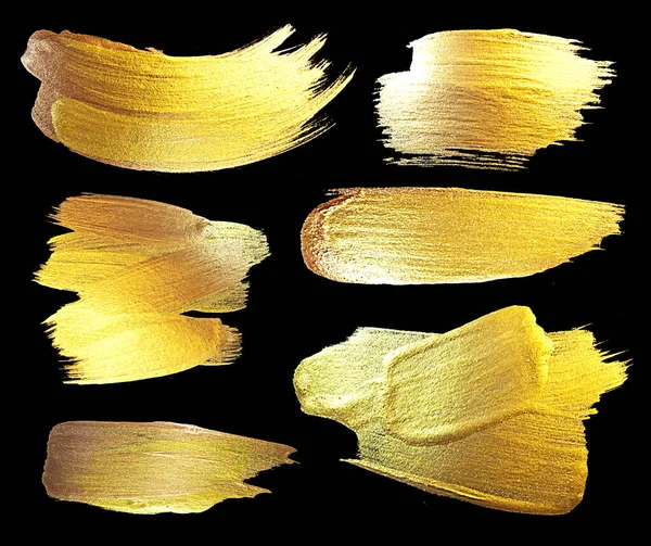 Ilustração Conjunto Manchas Textura Dourada Elementos Design Pincel Desenhado Mão — Fotografia de Stock