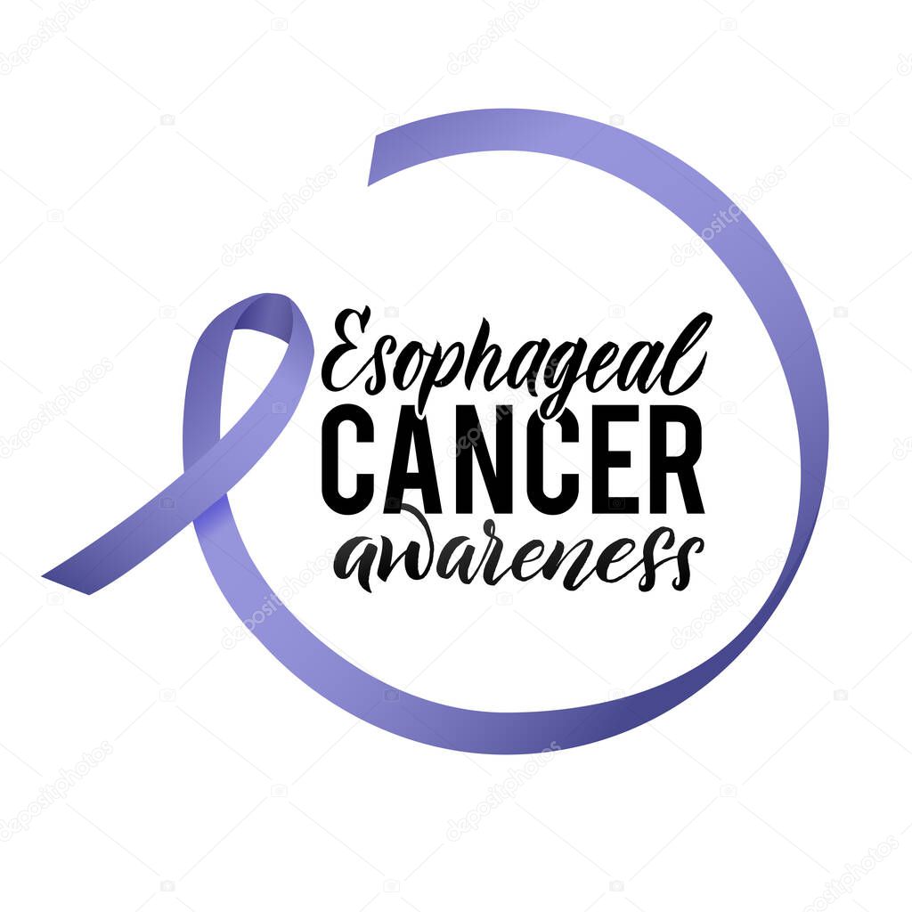 Vector Esophageal Cancer Awareness Calligraphy Poster Design. Stroke Violet Ribbon. April is Cancer Awareness Month