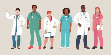 Tıpçılar. Doktorlar ve hemşireler portreleri, doktor ekibi konsepti, tıp bürosu veya laboratuvar..