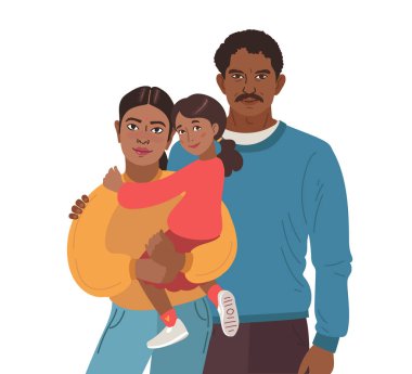 Gülümseyen Hint aile portresi. Mutlu anne, baba ve küçük kız. Vektör illüstrasyonu basit.