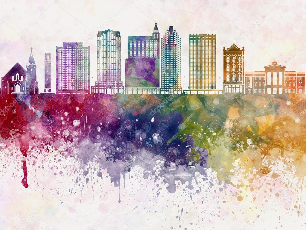 Raleigh V2 skyline in watercolor background
