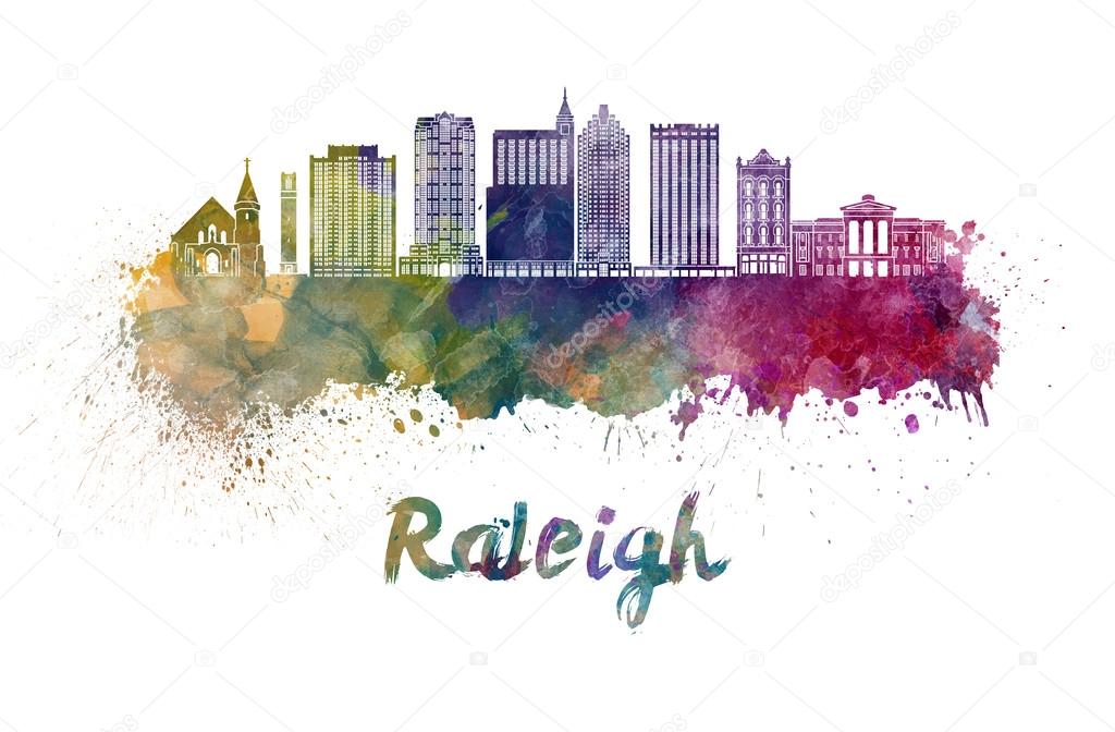 Raleigh V2 skyline in watercolor
