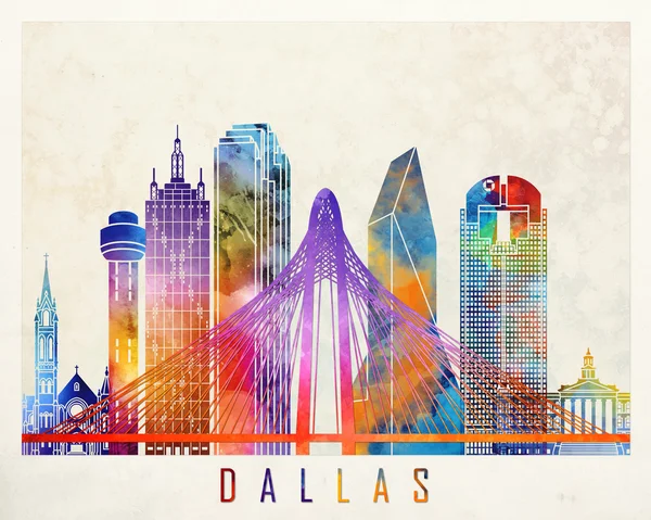 Dallas zabytki akwarela plakat — Zdjęcie stockowe