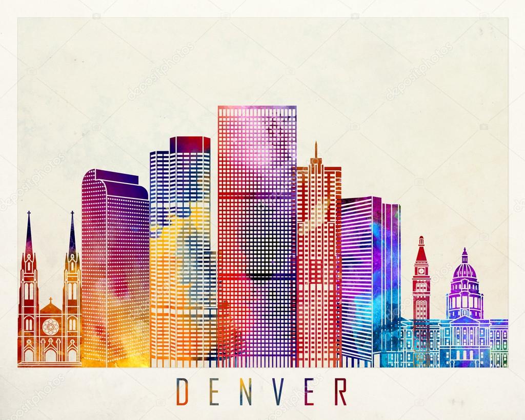 Denver landmarks watercolor poster