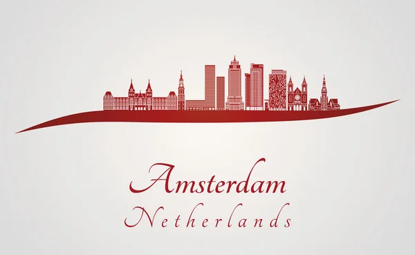 Skyline Amsterdam V2 in rosso — Vettoriale Stock