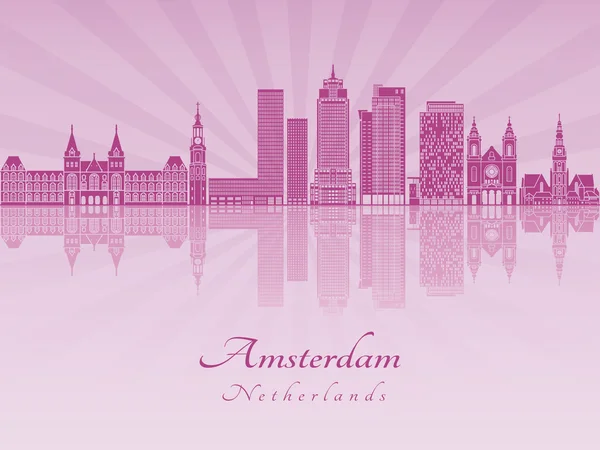 Skyline Amsterdam V2 in orchidea radiante viola — Vettoriale Stock