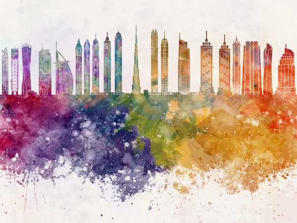 Panoramę Dubaju V2 w tle akwarela — Zdjęcie stockowe