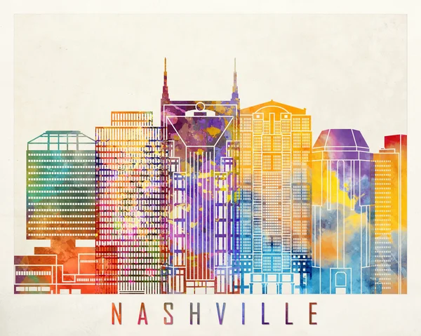 Nashville landmarks watercolor poster — ストック写真