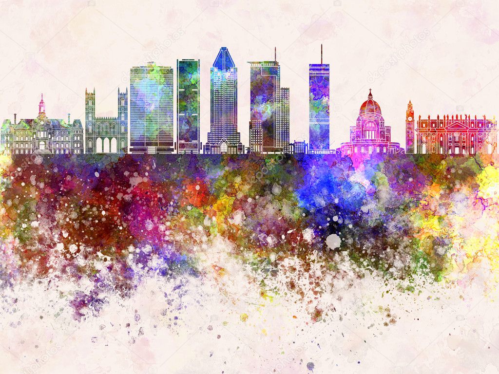 Montreal V2 skyline in watercolor background