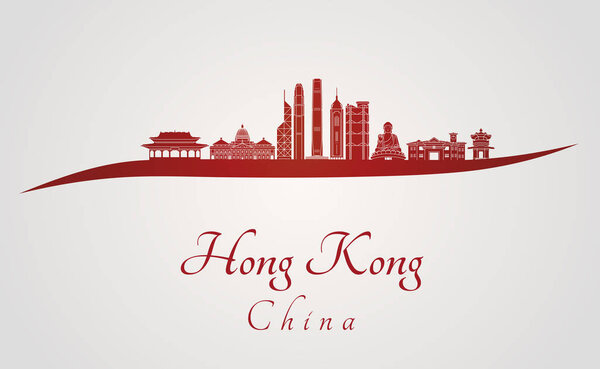 V2 Гонконг на фоне линии горизонта в красном