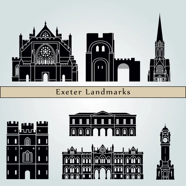 Exeter Luoghi di interesse e monumenti — Vettoriale Stock