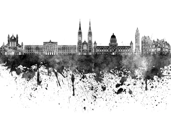 Glockenfeste Skyline in schwarzem Aquarell auf weißem Hintergrund — Stockfoto