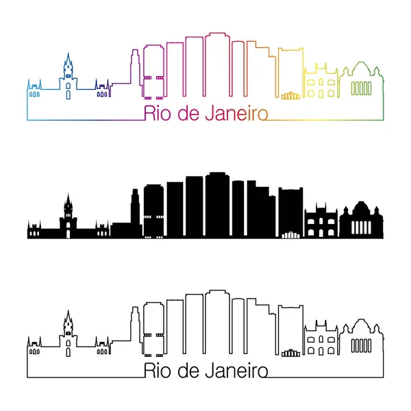 Rio de Janeiro V2 skyline style linéaire avec arc-en-ciel — Image vectorielle