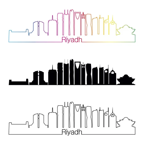 Riad v2 Skyline linearen Stil mit Regenbogen — Stockvektor
