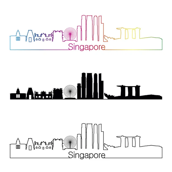 Singapore v2 skyline linearer Stil mit Regenbogen — Stockvektor