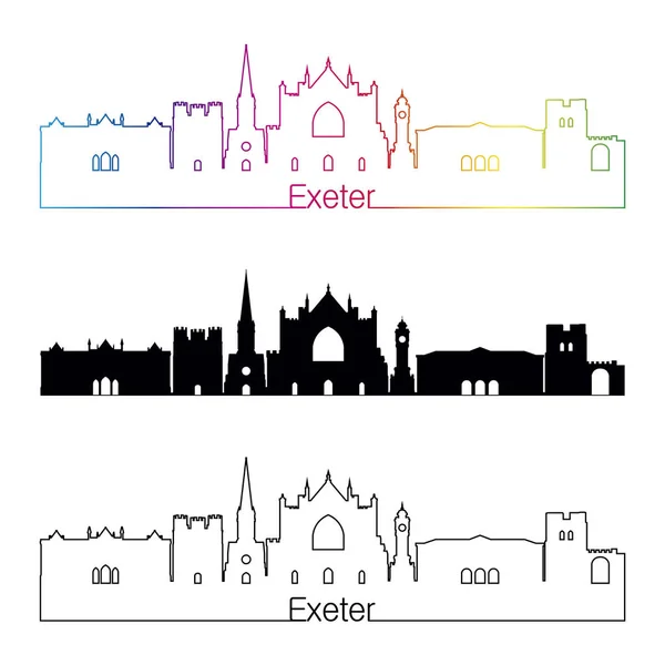 Exeter Skyline linearer Stil mit Regenbogen — Stockvektor