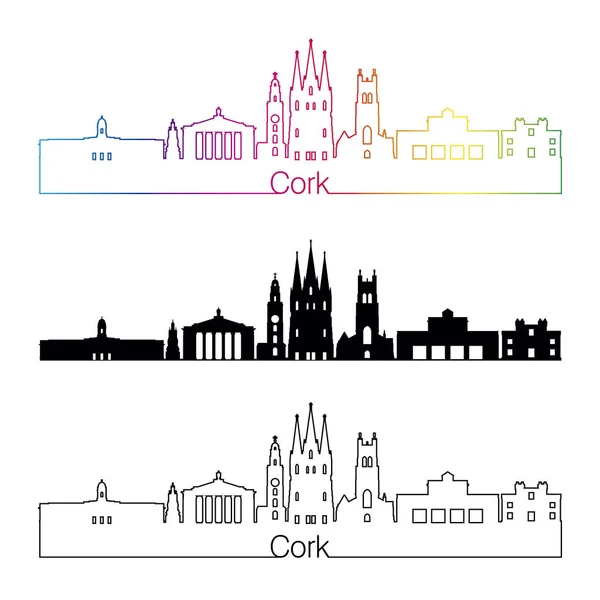 Cork skyline linjär stil med regnbåge — Stock vektor