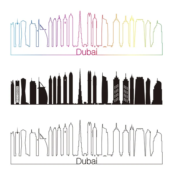 Dubai v2 skyline linearer stil mit regenbogen — Stockvektor