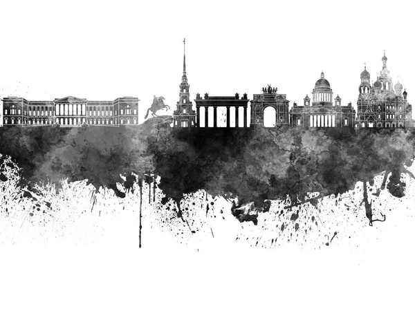 Szentpétervár skyline, fehér alapon fekete akvarell — Stock Fotó