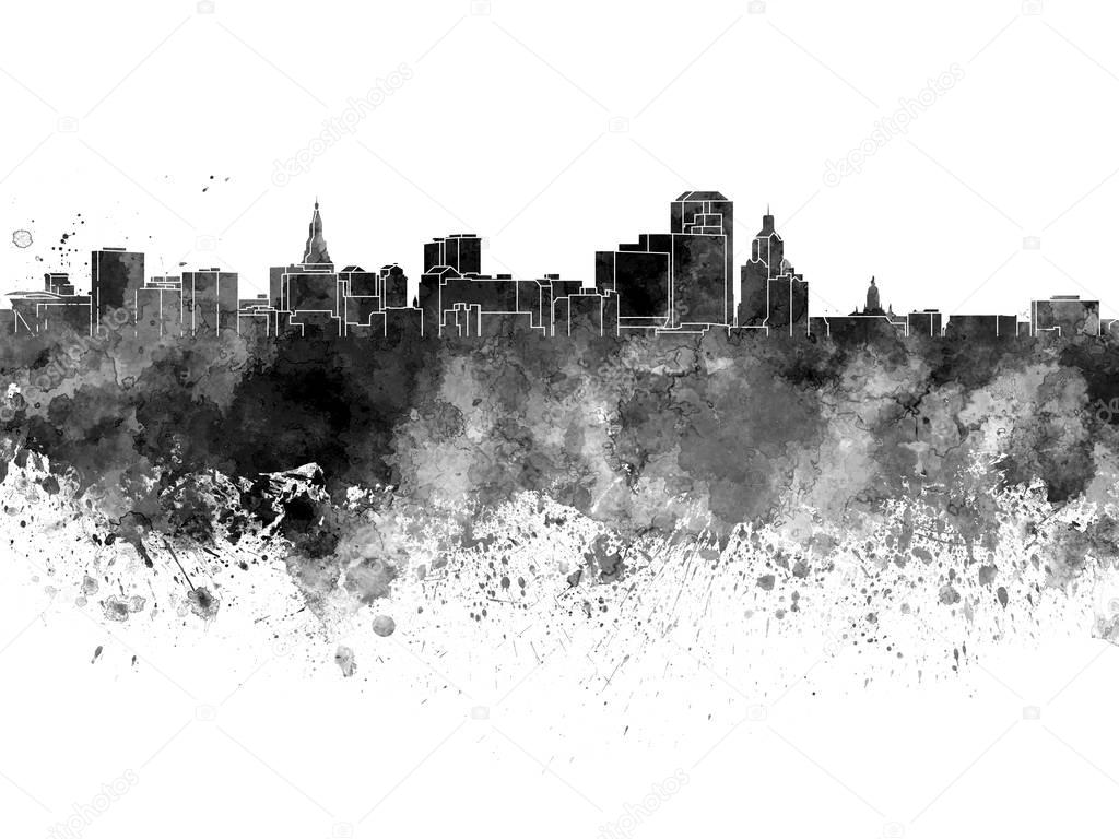 Hartford skyline in black watercolor on white background