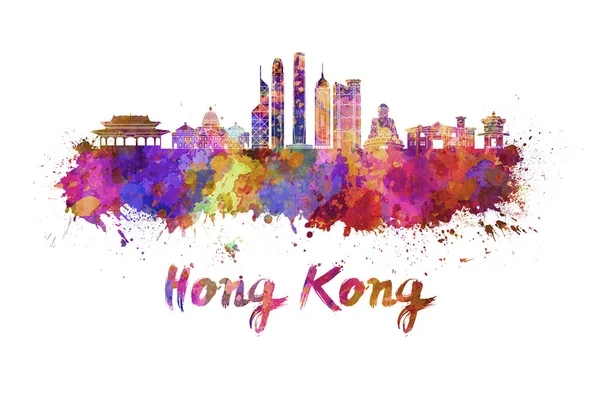 Hong Kong V2 skyline em aquarela — Fotografia de Stock