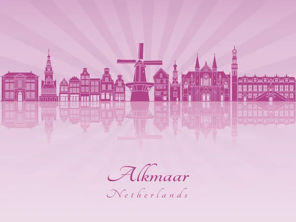 Alkmaar skylline in paarse radiant orchid — Stockvector