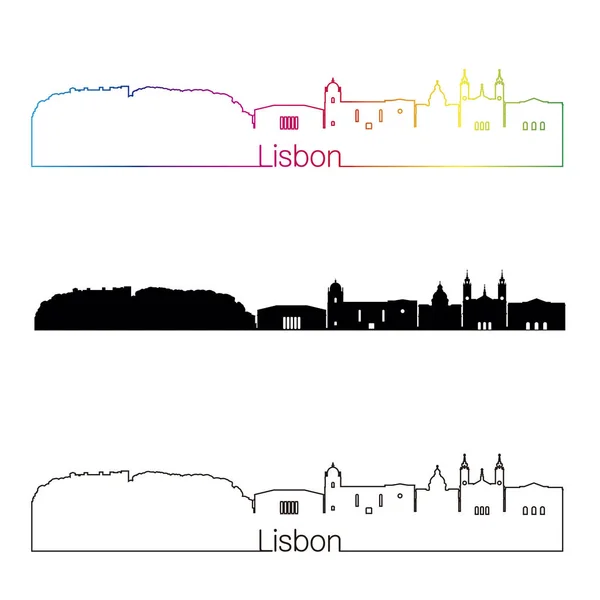 Lisbona V2 skyline in stile lineare con arcobaleno — Vettoriale Stock
