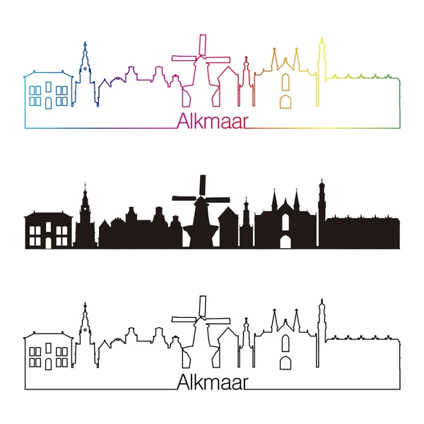 Alkmaar skyline lineaire stijl met regenboog — Stockvector