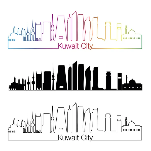 Kuwait City V2 skyline in stile lineare con arcobaleno — Vettoriale Stock