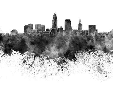 Beyaz arka planda siyah suluboya ile Cleveland silueti