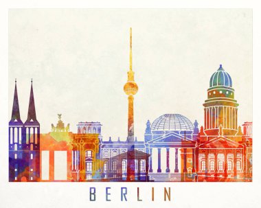 Berlin landmarks watercolor poster clipart