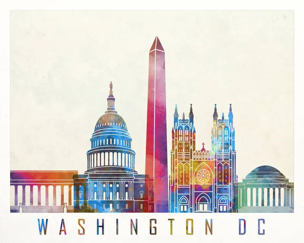 Washington DC landmarks watercolor poster