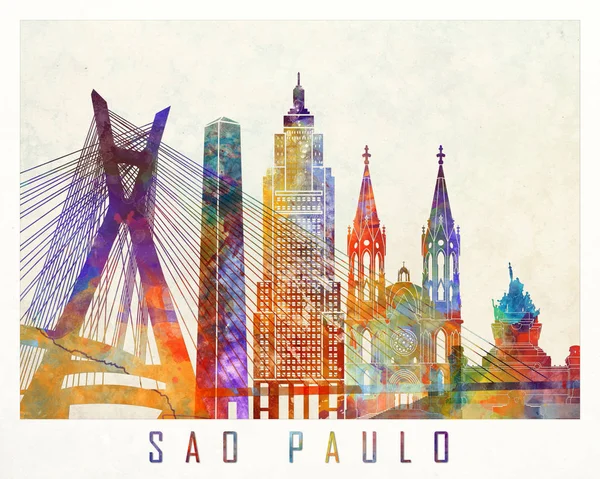 Sao Paulo sevärdheter akvarell affisch — Stockfoto