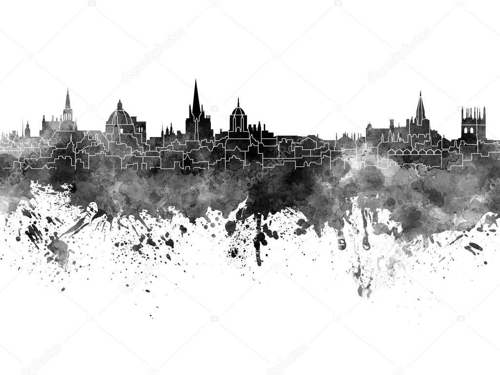 Oxford skyline in black watercolor